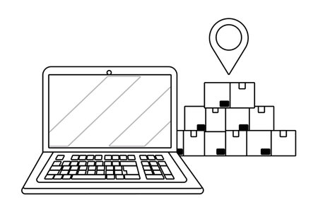 laptop and boxes with location pointer vector illustration graphic designのイラスト素材