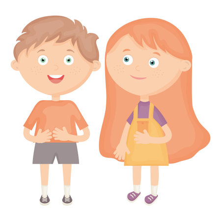 cute little kids couple characters vector illustration designのイラスト素材