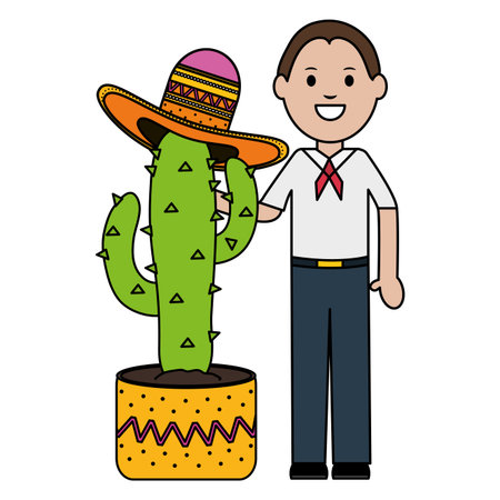 mexican man with cactus plant avatar characterのイラスト素材