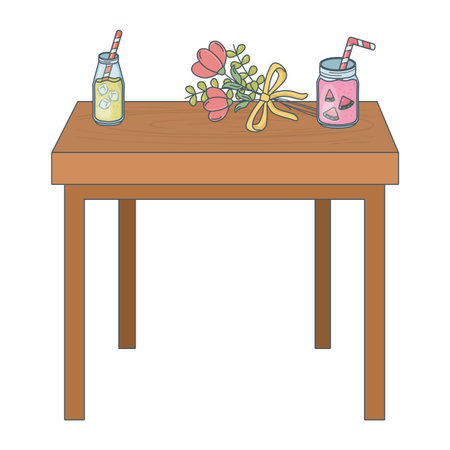 floral nature flowers with drink cartoonのイラスト素材