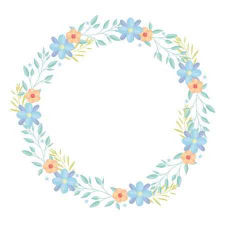 circular crown with flowers and leafs decorationのイラスト素材