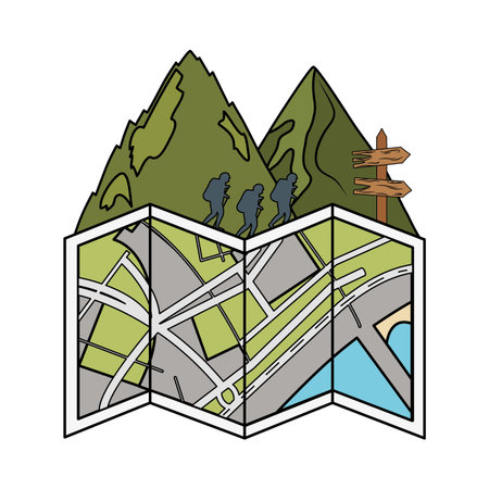 mountains landscape scene with papermap icon vector illustration designのイラスト素材