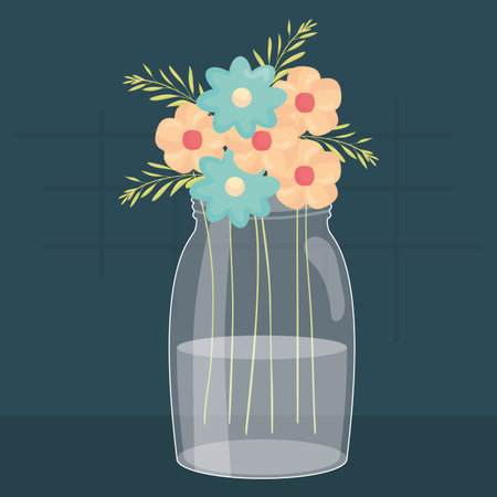 mason jar glass with floral decoration vector illustration designのイラスト素材
