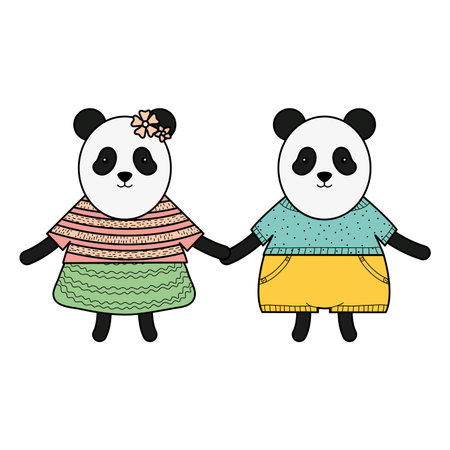 cute bears pandas couple childish charactersのイラスト素材