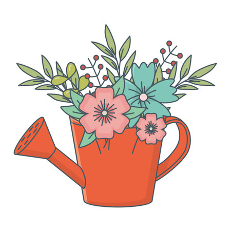 floral nature flowers inside watering can cartoon vector illustration graphic designのイラスト素材