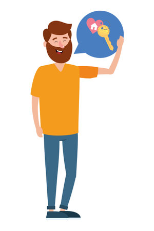 young man with thinking in key bubble speech cartoon vector illustration graphic designのイラスト素材