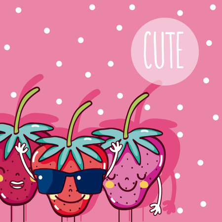 Cute strawberries fruitsのイラスト素材