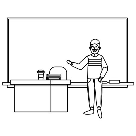 teacher having a class avatar cartoon character black and white vector illustration graphic designのイラスト素材