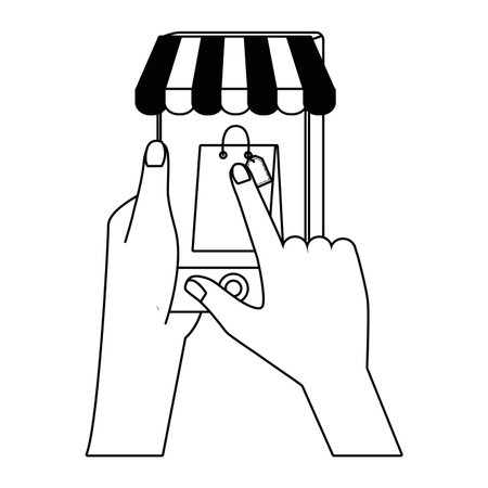 Smartphone and hand design, Store shopping online ecommerce media market and internet theme Vector illustrationのイラスト素材