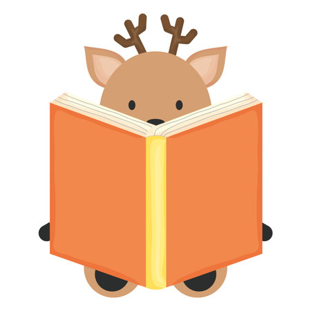 cute reindeer reading book character vector illustration designのイラスト素材