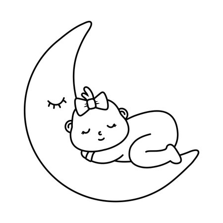 baby sleeping on the moon icon cartoon vector illustration graphic designのイラスト素材