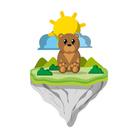 cute bear animal in float island vector illustrationのイラスト素材