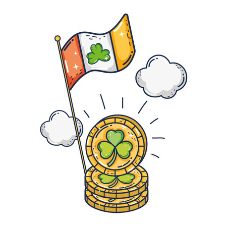 ireland flag with clover and coins saint patrick dayのイラスト素材