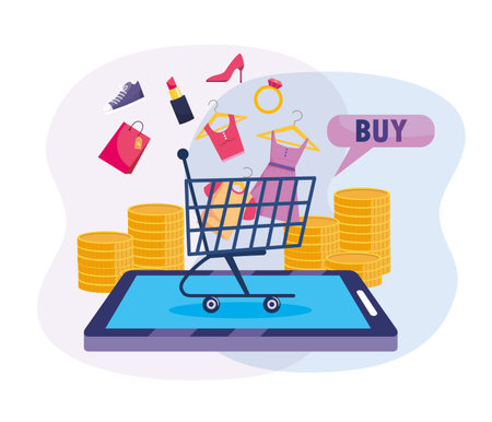 smartphone ecommerce technology with shopping cart vector illustrationのイラスト素材