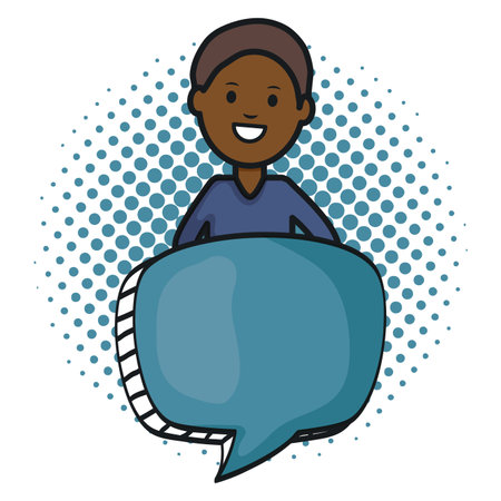 afro young man with speech bubble avatar characterのイラスト素材