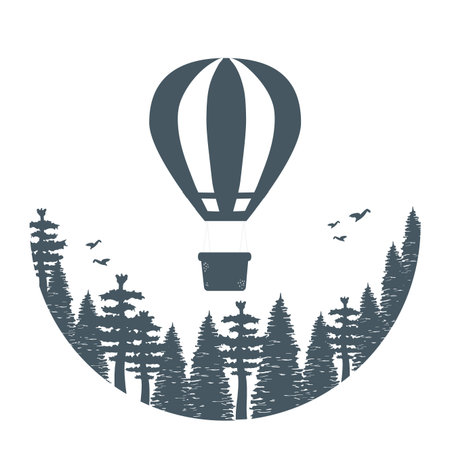 outdoor camping hot air balloon flying scene cartoon vector illustration graphic designのイラスト素材