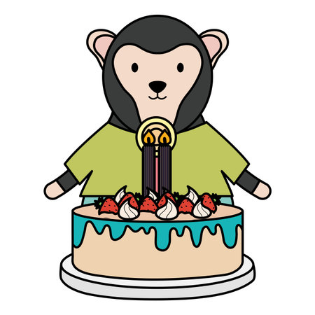 cute monkey with sweet cake in birthday party vector illustration designのイラスト素材