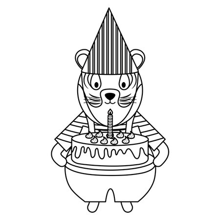cute tiger with sweet cake in party celebration vector illustration designのイラスト素材