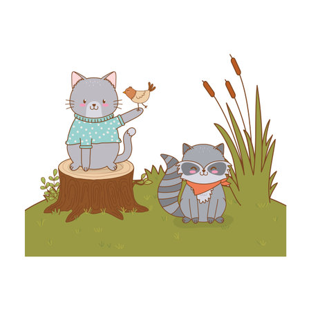 cute animals in the field woodland charactersのイラスト素材
