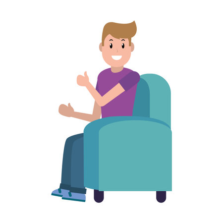 young man sitting on the couch cartoon vector illustration graphic designのイラスト素材