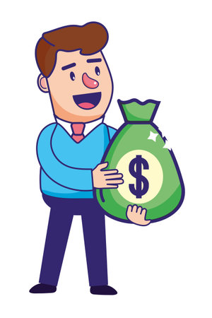 Businessman banking financial planning holding money bag currency vector illustration graphic designのイラスト素材