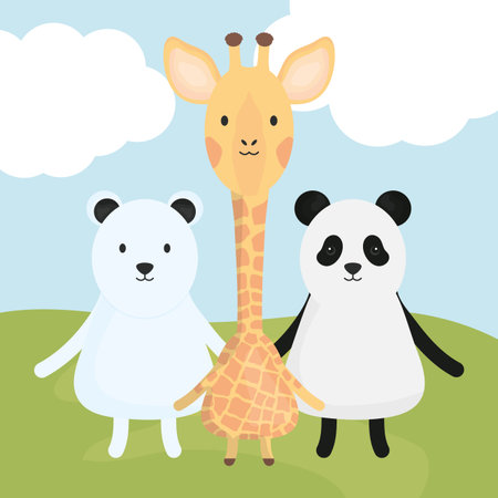 cute group animals childish characters vector illustration designのイラスト素材