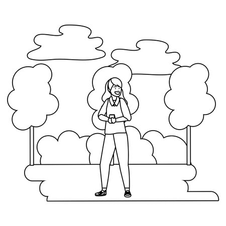 Millennial person stylish outfit background  black and whiteのイラスト素材