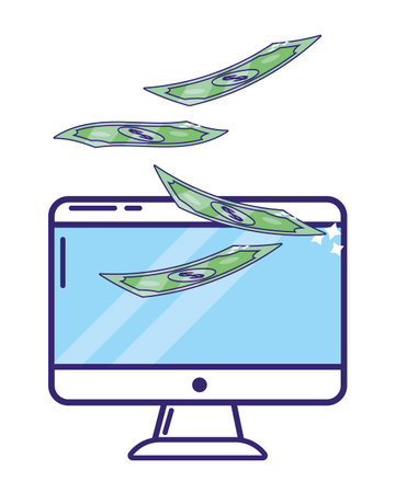 saving money finance concept with technology device and bank elements cartoon vector illustration graphic designのイラスト素材