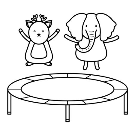 cute elephant and reindeer in elastic trampolineのイラスト素材