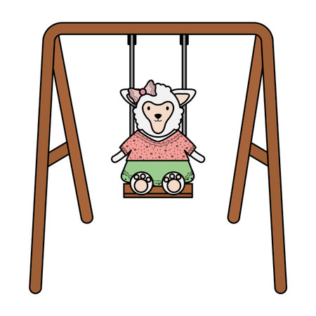 cute female sheep in swingのイラスト素材