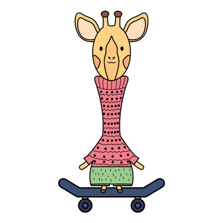 cute giraffe in skateboard character vector illustration designのイラスト素材