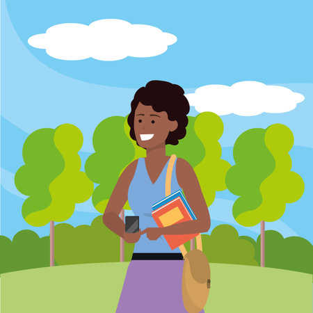 Millennial student using smartphone outdoorsのイラスト素材