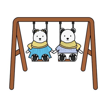cute polar bears couple in swingのイラスト素材