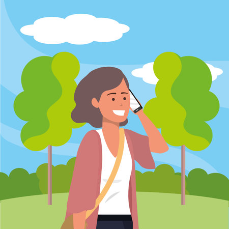 Millennial student using smartphone outdoorsのイラスト素材