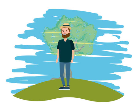 young man at nature park cartoon vector illustration graphic designのイラスト素材