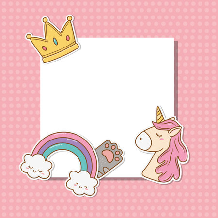 postcard with stickers kawaiiのイラスト素材
