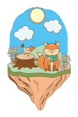 cute littles animals at nature environment cartoon vector illustration graphic designのイラスト素材