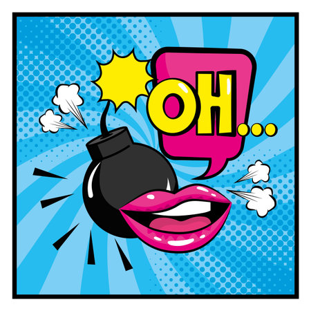 woman mouth with bomb and chat bubbleのイラスト素材