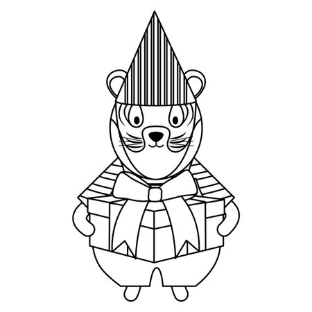 cute tiger with gift box in party celebration vector illustration designのイラスト素材