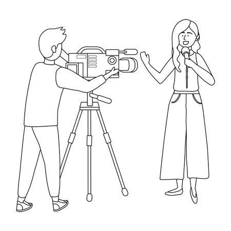 Broadcasting reportage design, News media communication journalism information and digital theme Vector illustrationのイラスト素材