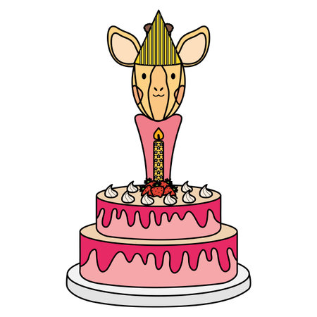 cute giraffe with sweet cake in birthday party vector illustration designのイラスト素材