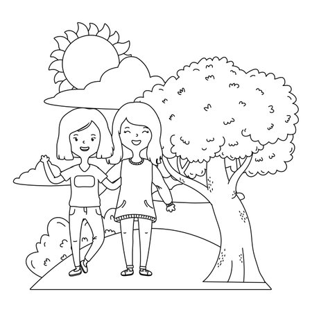 Teenager girls design, Friends female people young teen beautiful and woman theme Vector illustrationのイラスト素材