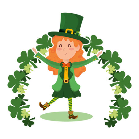 st patricks day elf with clovers cartoon vector illustration graphic designのイラスト素材