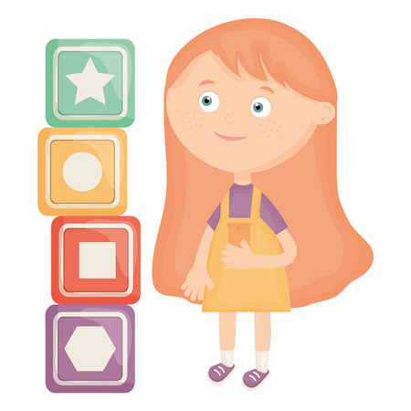 cute little girl with cubes blocksのイラスト素材