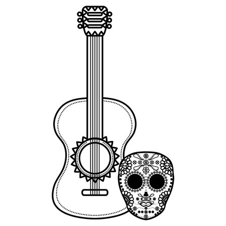 mexican skull death mask with guitarのイラスト素材