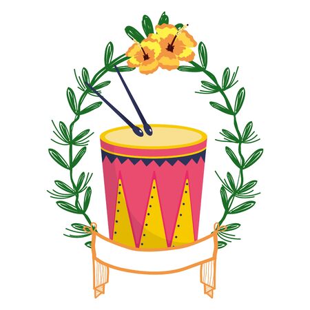 drum and drumsticks on laurel wreathのイラスト素材