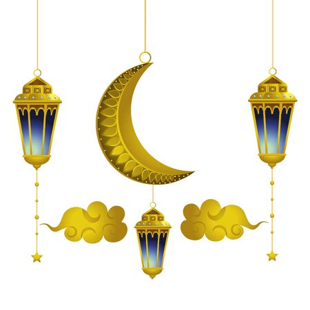hanging lamp moon and clouds icon cartoon vector illustration graphic designのイラスト素材