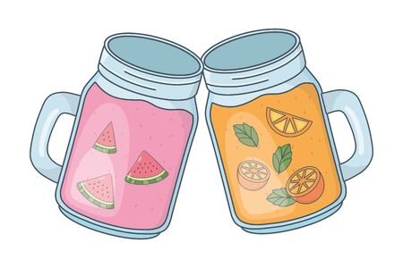 delicious tasty fresh fruits masons jars juices cartoon vector illustration graphic designのイラスト素材