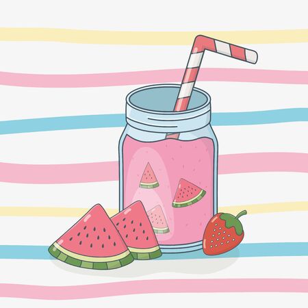 watermelon juice fruit in pot with straw vector illustration designのイラスト素材