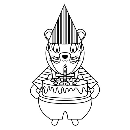 cute tiger with sweet cake in party celebration vector illustration designのイラスト素材